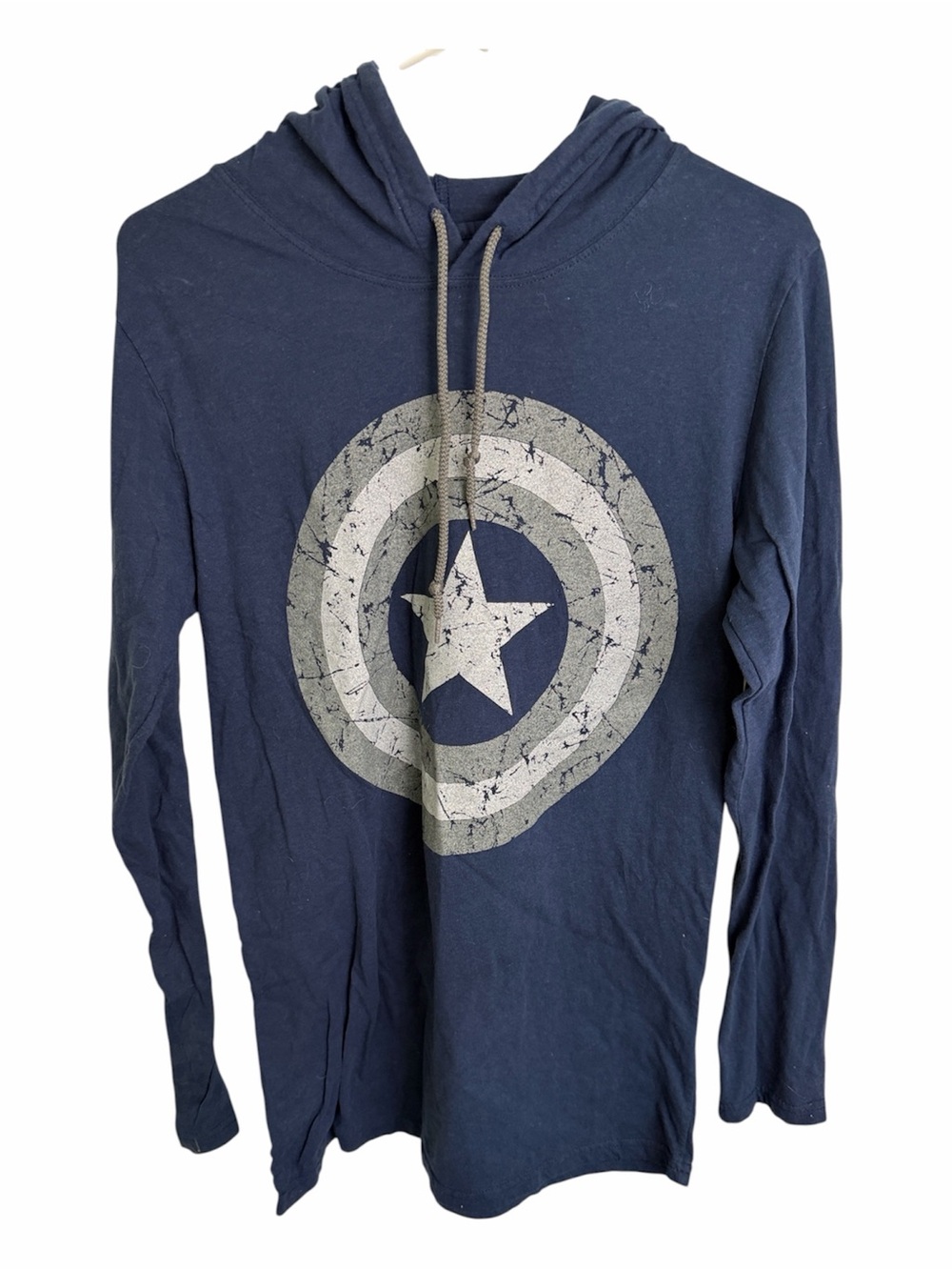 (2378) Navy Blue Star Target Hooded Long Sleeve Tee, Size: Medium